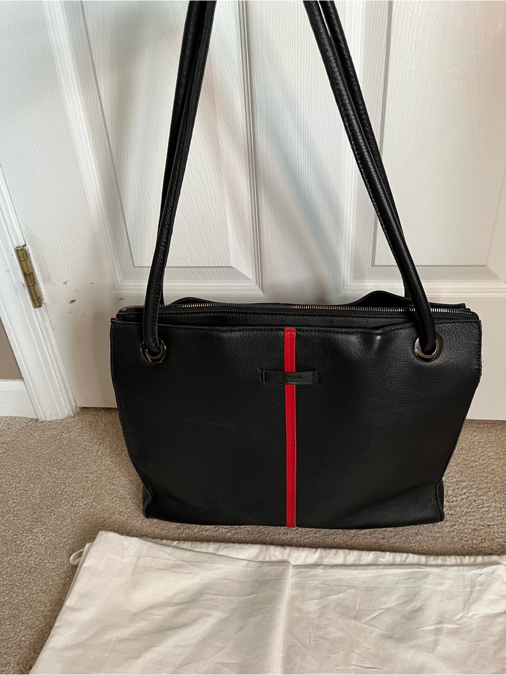 VGUC Hammitt Benjamin work Black Tote Bag with Red Center Stripe - Picture 2 of 14